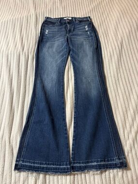 KanCan Women's Dark Blue Flare Jeans - Vintage Wash Wide Leg